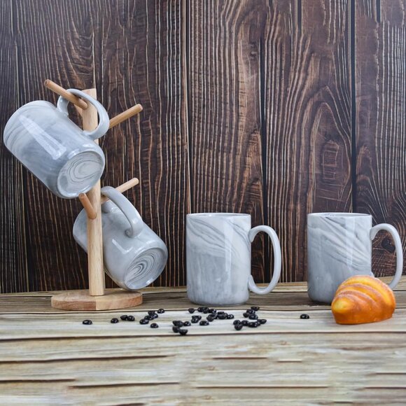 Coffee Mugs Set of 4,16 OZ Large Marble Ceramic Tea Cups with Handle, Big Bulk M - Picture 2 of 7